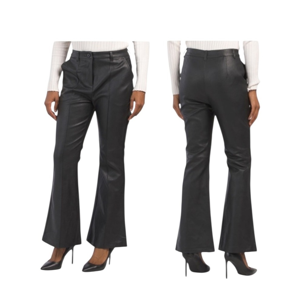 Shinesstar Faux vegan Leather Flare Pants Women's Trousers Black‎ Size L NEW